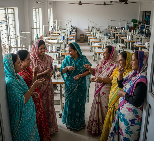 Group of bangladeshi women in a factory setting